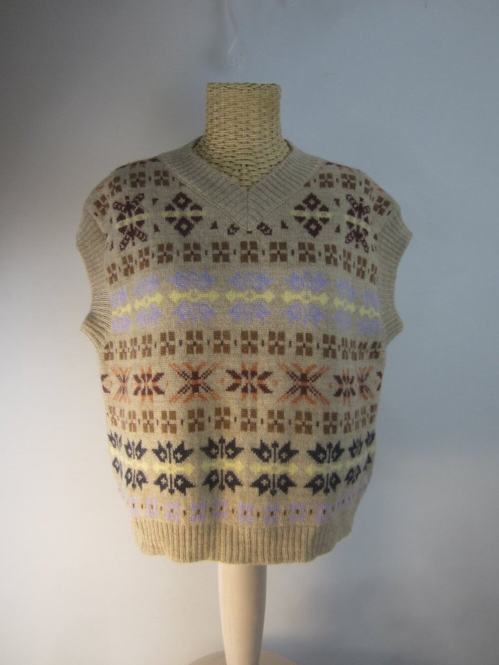 Weekend Max Mara Women XS - M Beige Fair Isle Alpaca Blend V Neck Sweater Vest